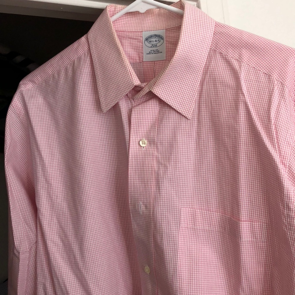 Used Brooks Brothers Checkered Pink Shirt 16.5x4/5